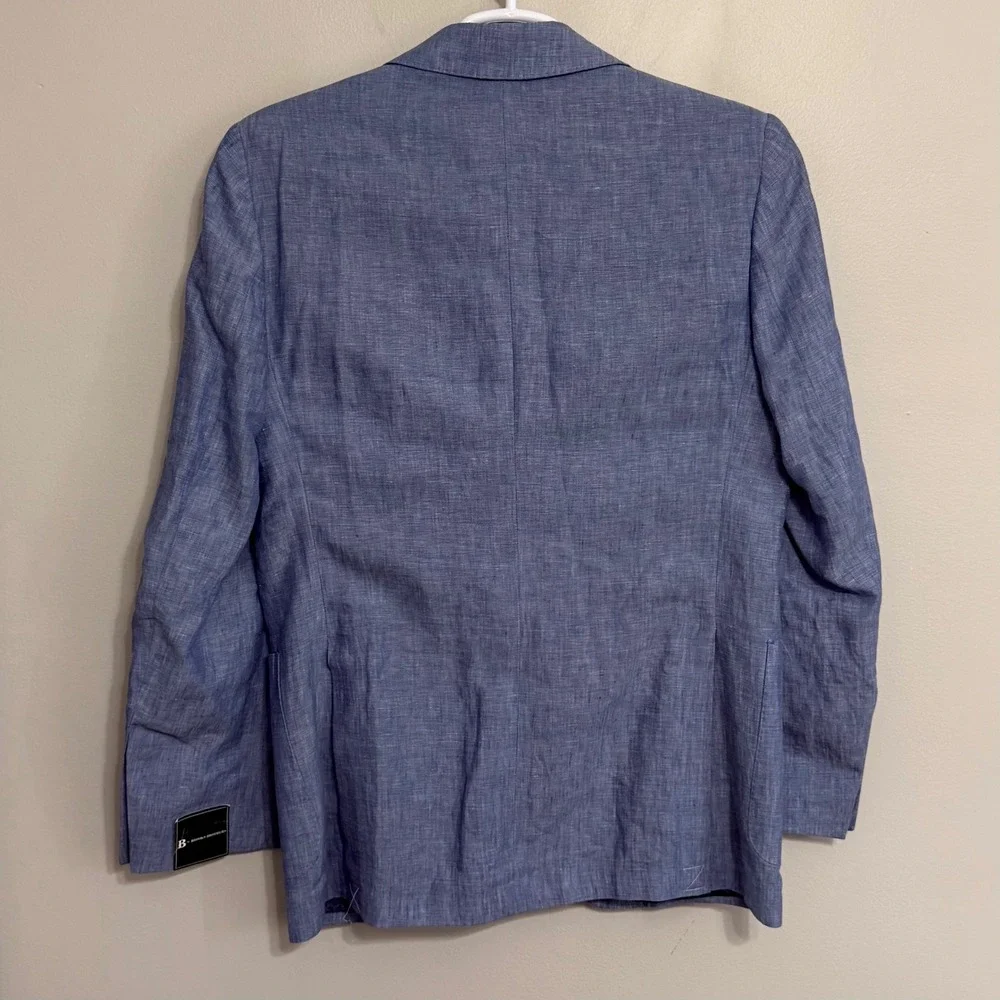 NEW Brooks Brothers Mens 40L Blue 100% Linen Two Button Sport Coat Blazer